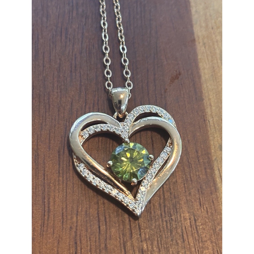 ROSE GOLD 925 STERLING SILVER PERIDOT HEART NECKLACE 18-20"